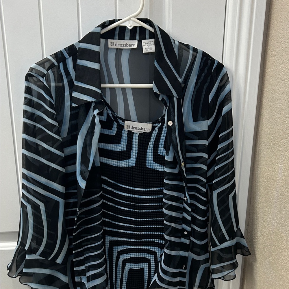 Dressbarn Geometric Black and Blue Blouse and matching tank top